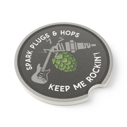 Car Coasters - 'Spark Plugs & Hops Keep Me Rockin' | Great Gift for Beer, Automotive, Music Enthusiasts