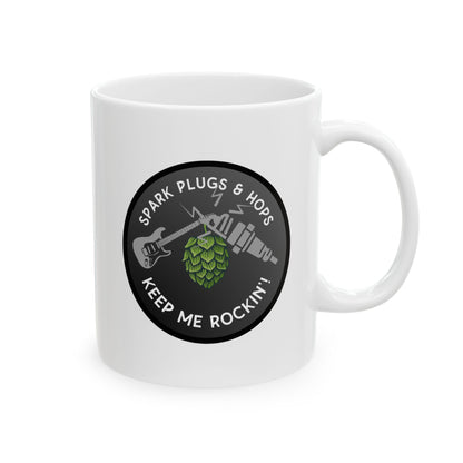 Mug - Spark Plugs & Hops Keep Me Rockin | Gift for Hops, Guitar, and Automotive Enthusiasts