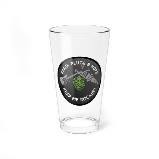 Beer Glass - 'Spark Plugs & Hops Keep Me Rockin' | Perfect Gift for Beer, Automotive, Music Enthusiasts