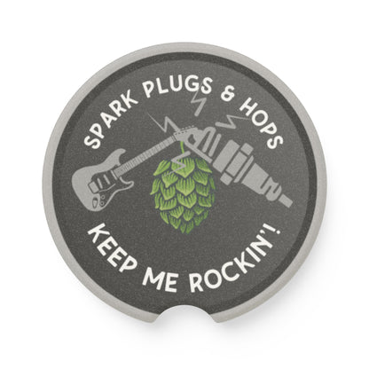 Car Coasters - 'Spark Plugs & Hops Keep Me Rockin' | Great Gift for Beer, Automotive, Music Enthusiasts