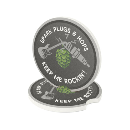 Car Coasters - 'Spark Plugs & Hops Keep Me Rockin' | Great Gift for Beer, Automotive, Music Enthusiasts