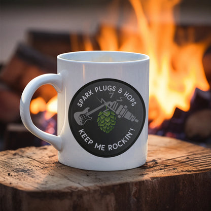 Mug - Spark Plugs & Hops Keep Me Rockin | Gift for Hops, Guitar, and Automotive Enthusiasts