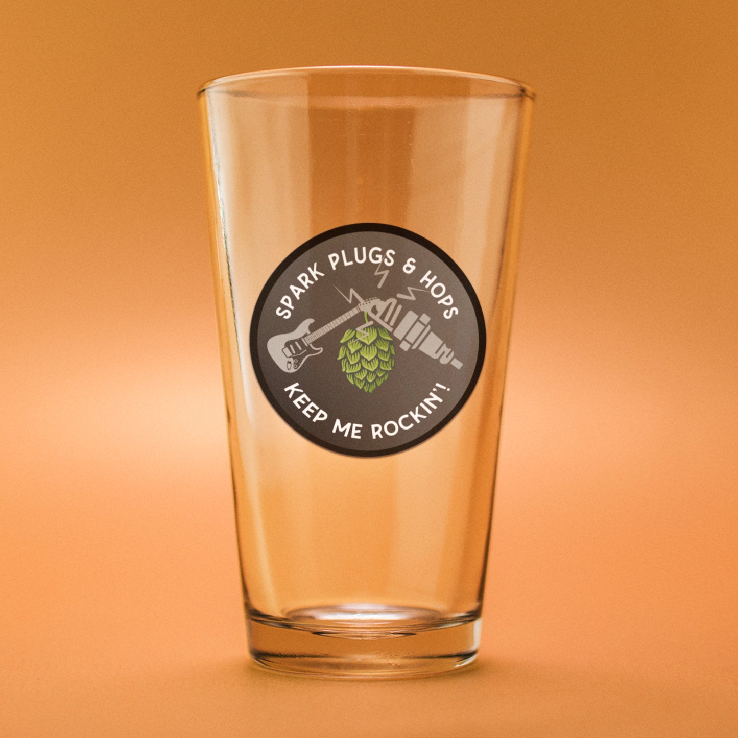 Beer Glass - 'Spark Plugs & Hops Keep Me Rockin' | Perfect Gift for Beer, Automotive, Music Enthusiasts